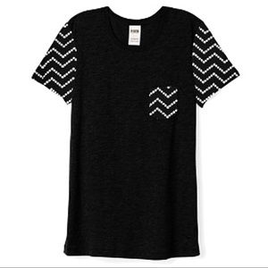 VS PINK striped short sleeve cotton pocket tee S